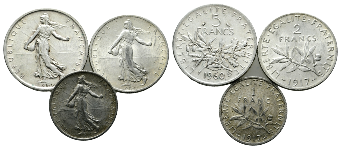  Frankreich, 3 Kleinmünzen 1960/1917   