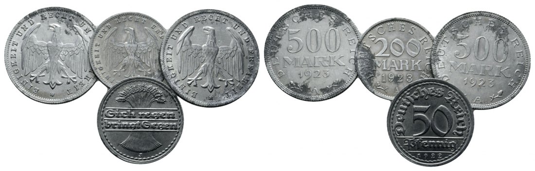  Weimarer Republik, 4 Kleinmünzen 1922/1923, Aluminium   