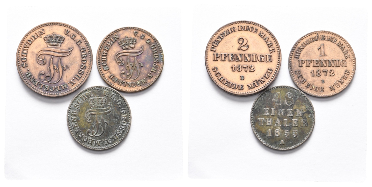  Altdeutschland, 3 Kleinmünzen 1872/1853   