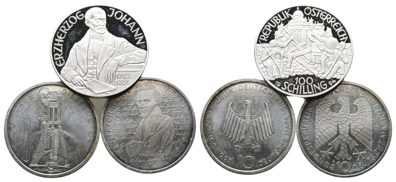  BRD, 10 Mark 1997 - Östereich, 100 Schilling 1994, 3 Münzen   