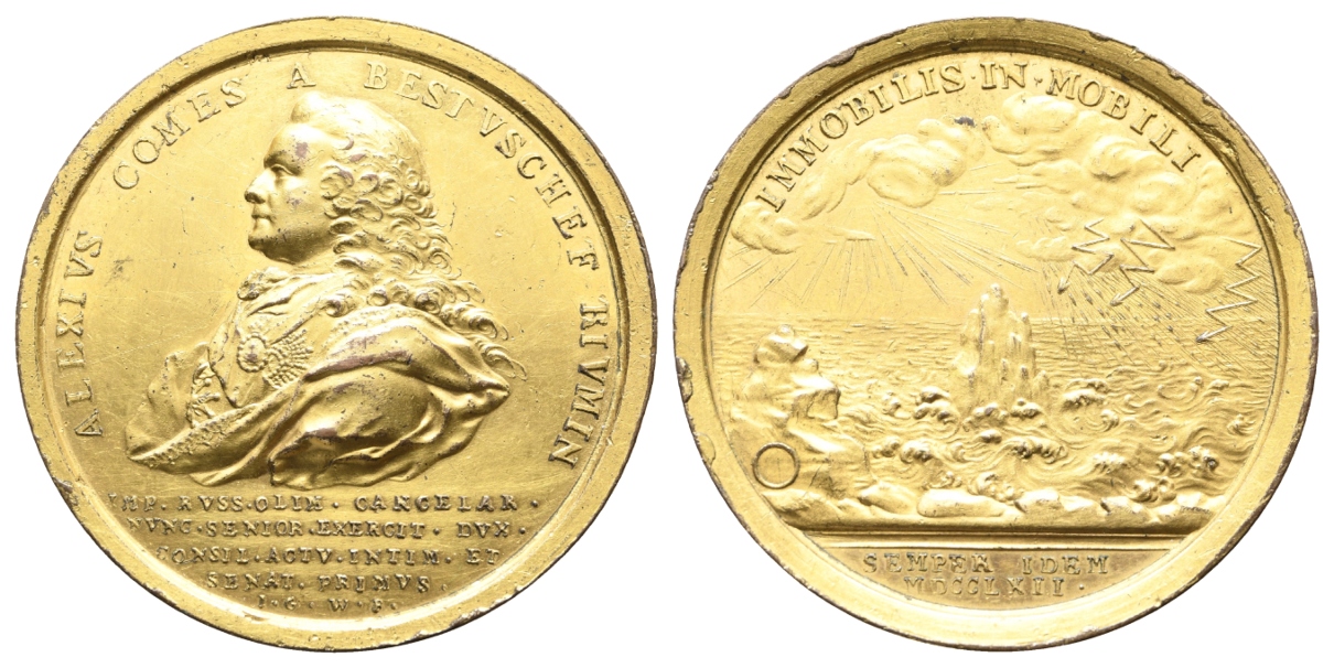  Russland, vergoldete Bronzemedaille 1742; 58,32 g, Ø 52 mm   