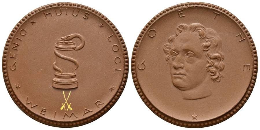  Weimar - Goethe, Porzellanmedaille o.J.; 15,45 g, Ø 50 mm   