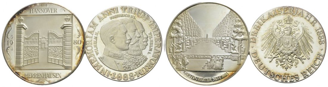  Silbermedaillen 1980/1888, 2 Stück; 25,83/21,91 g, Ø 40/37 mm   