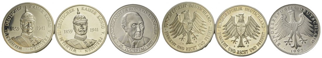  Medaillen 1941/1992, 3 Stück; Kupfer/Nickel, 32,67/31,63/22,62 g, je Ø 40 mm   