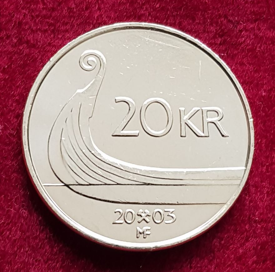  14329(4) 20 Kroner (Norwegen / Wikingerschiff) 2003(MF in UNC ..................... von Berlin_coins   