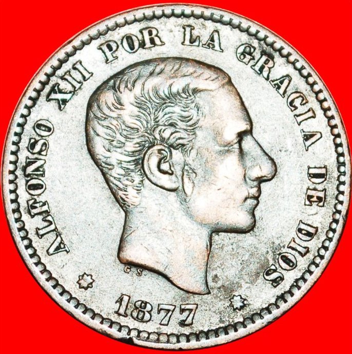  * BARCELONA (1877-1879): SPAIN ★ 5 CENTIMOS 1877OM! Alfonso XII (1874-1885) LOW START★ NO RESERVE!   