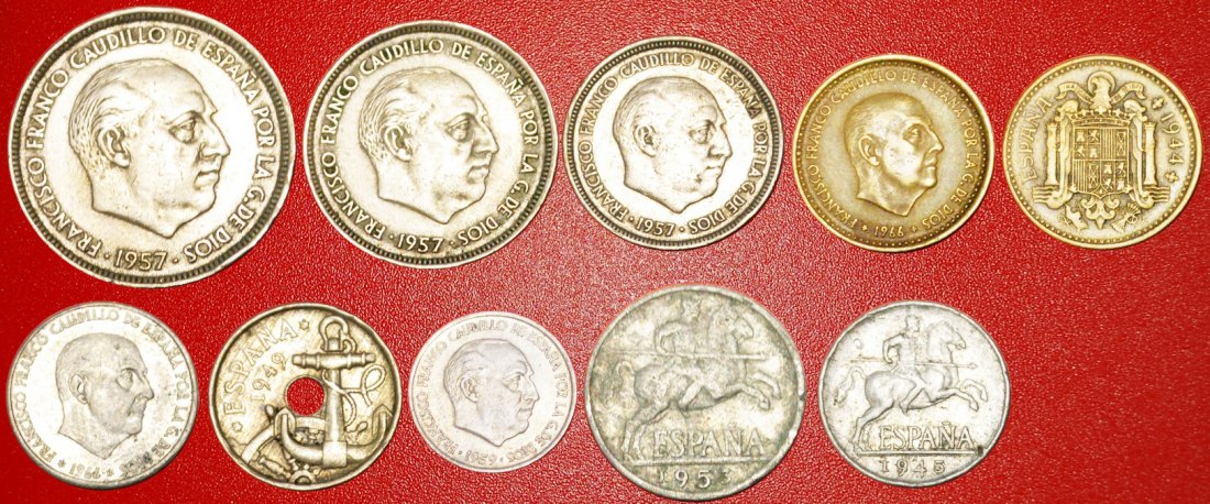  • GENERALISSIMO FRANCO (1936-1975): SPAIN ★ SET 10 COINS! LOW START★ NO RESERVE!   