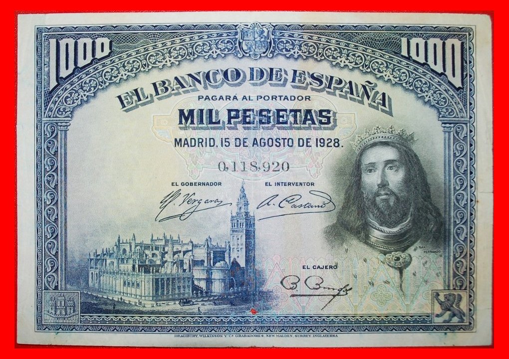  • EUCHARIST: SPAIN ★ 1000 PESETAS 1928!!! San Fernando (1217– 1252) LOW START★ NO RESERVE!   