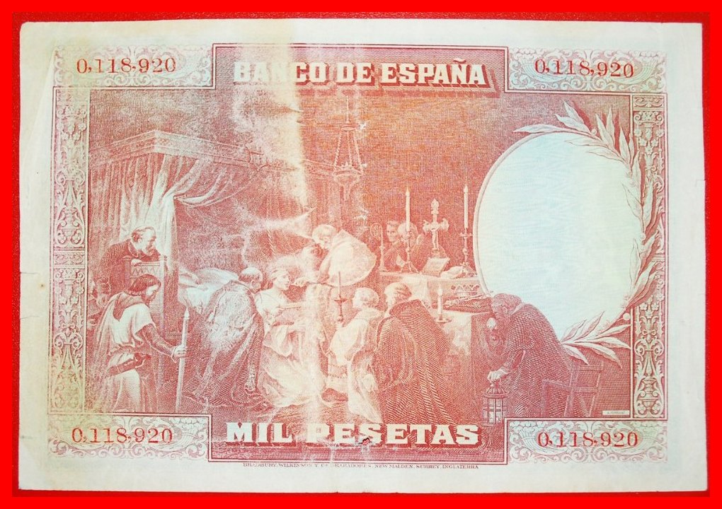  • EUCHARISTIE: SPANIEN  ★ 1000 PESETAS 1928!!! San Fernando (1217– 1252) OHNE VORBEHALT!   