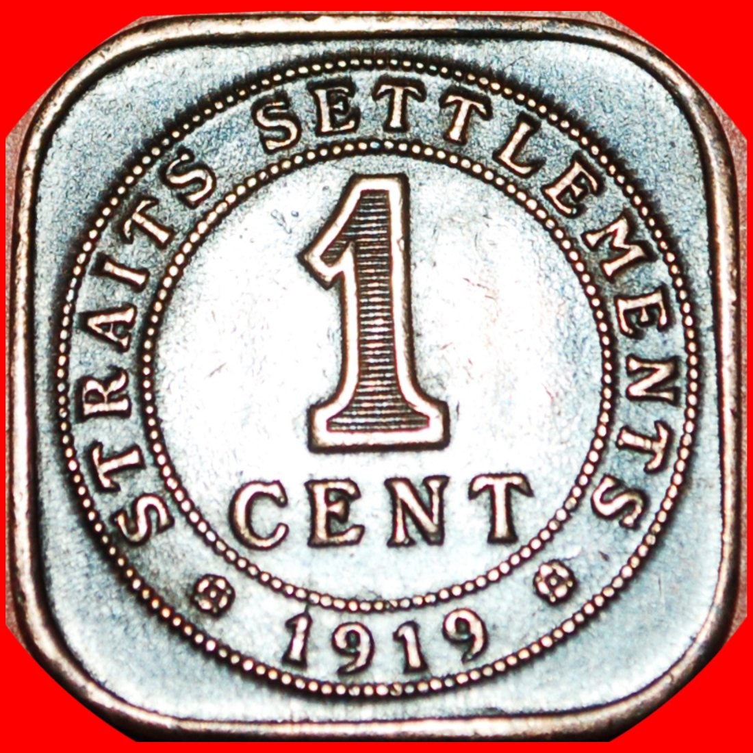  • VIERECKIG (1919-1926): STRAITS SETTLEMENTS ★ 1 CENT 1919! GEORG V. (1911-1936)! OHNE VORBEHALT!   