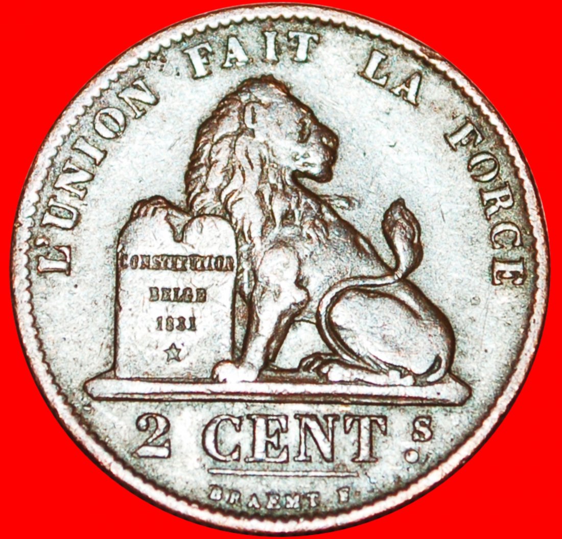  • LEOPOLD II (1865-1909): BELGIUM 2 CENTIMES 1870 FRENCH LEGEND! LOW START ★ NO RESERVE!   