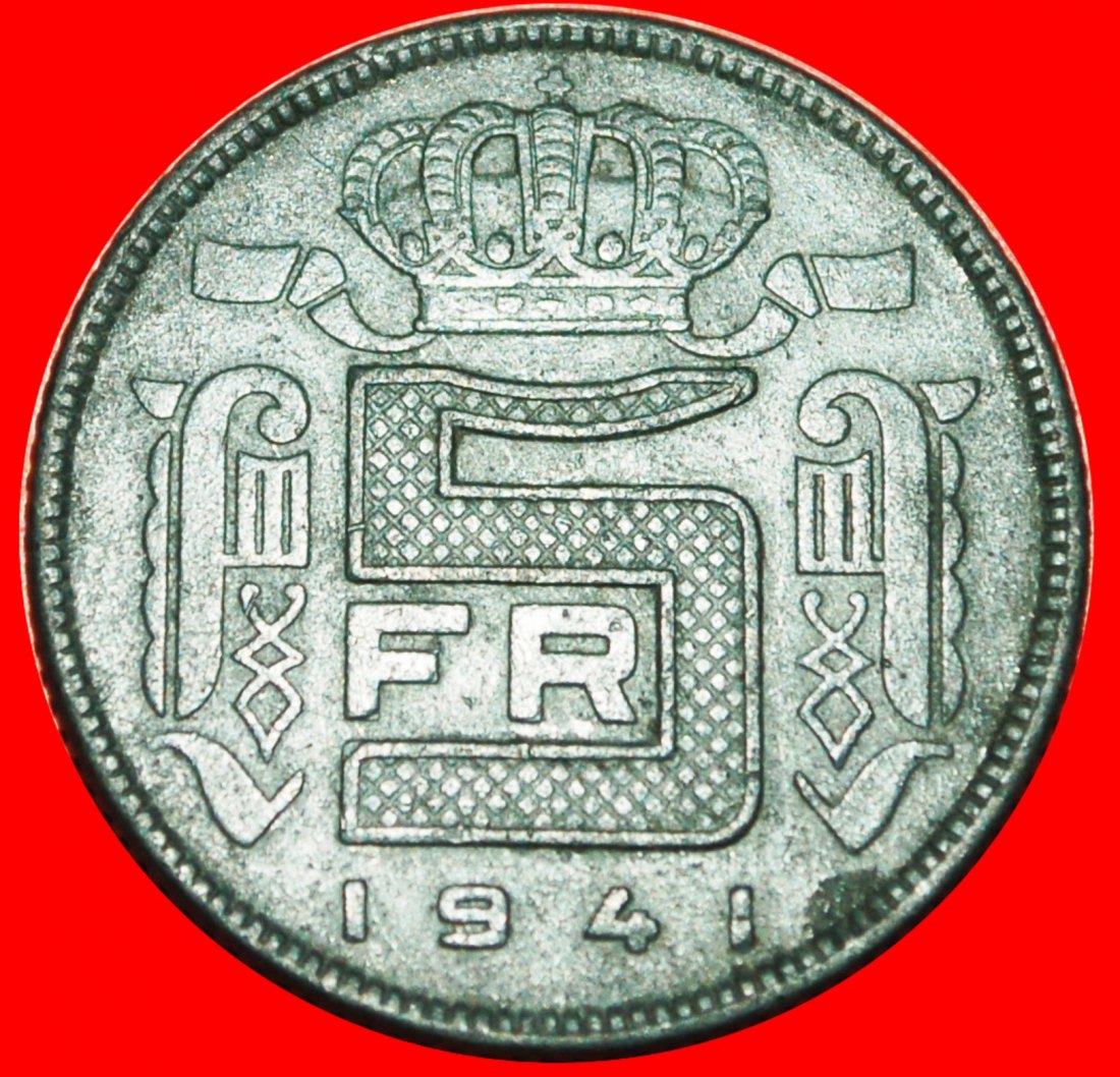 • DUTCH LEGEND: BELGIUM ★ 5 FRANCS 1941! OCCUPATION by GERMANY! LOW START ★ NO RESERVE!
