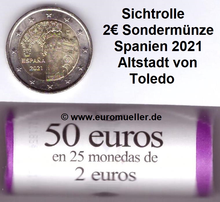 Spanien Rolle 2 Euro Gedenkmünze 2021...Altstadt von Toledo   