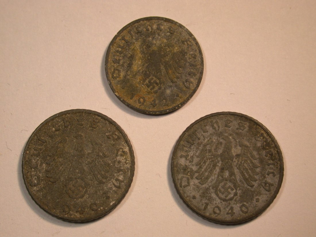  F10  3.Reich  5 Pfennig 1940 A,D und 1 Pfennig 1942 A in s-ss  Originalbilder   