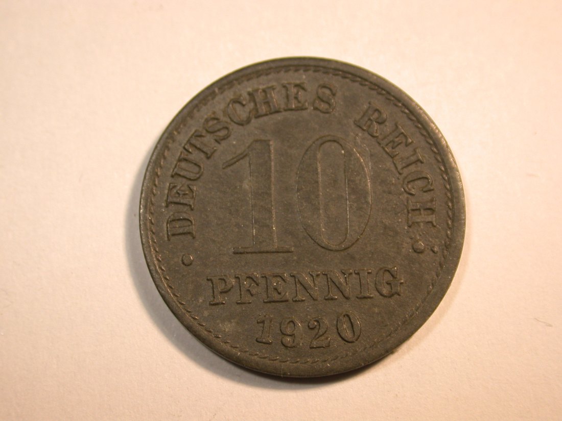 F10 KR Ersatzmünze 10 Pfennig 1920 in vz-st/f.st Erhaltung!! Originalbilder