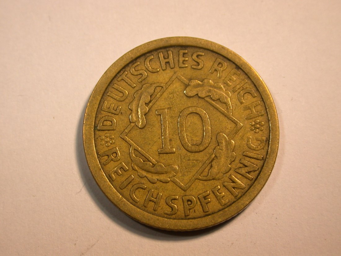 F10 Weimar 10 Reichs-Pfennig 1925 A in ss Originalbilder