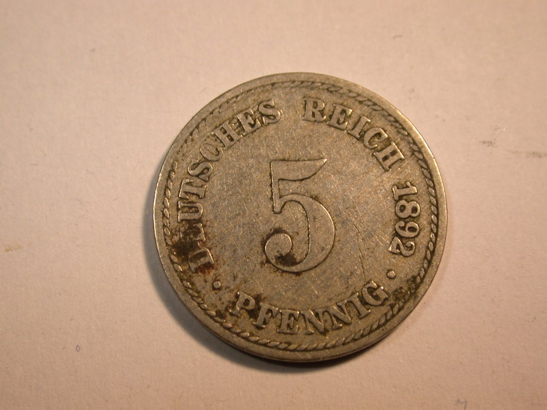 F10 KR 5 Pfennig 1892 A in ss Originalbilder