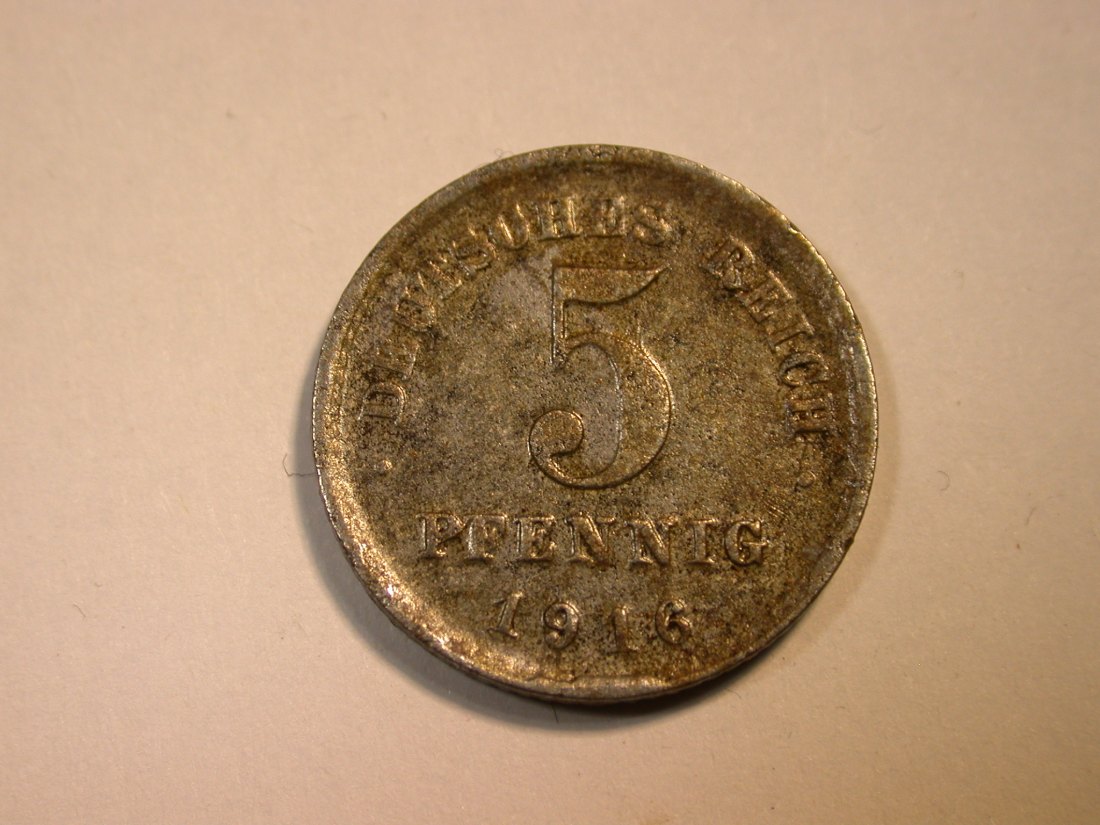 F10 KR 5 Pfennig 1916 D in f.ss Originalbilder