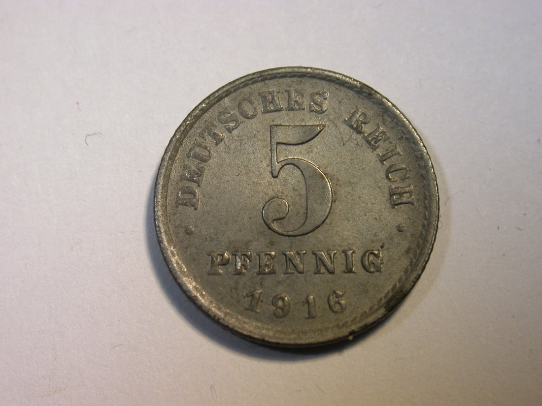  F10  KR  5 Pfennig 1916 D in f.ST  Erhaltung !!  Originalbilder   