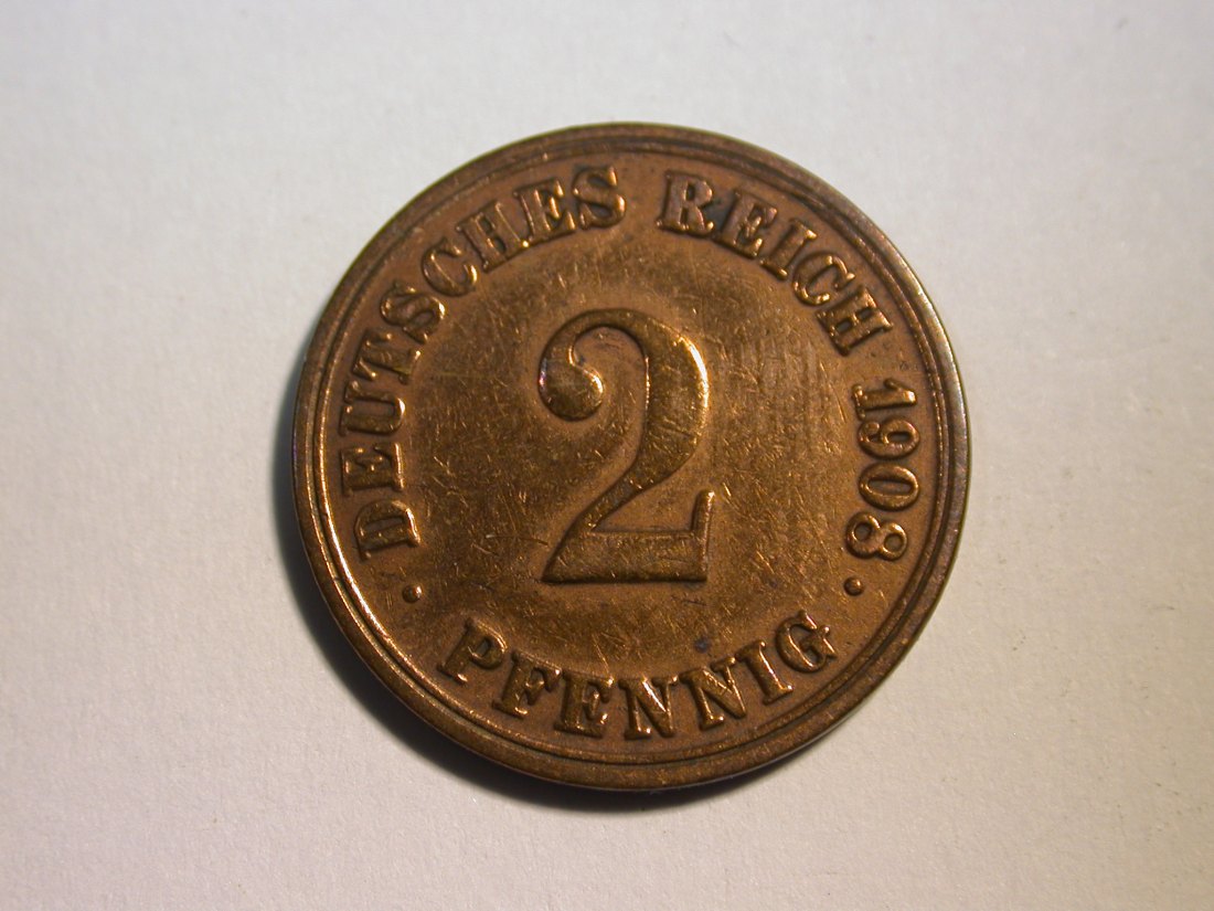 F10 KR 2 Pfennig 1908 A in ss, geputzt Originalbilder
