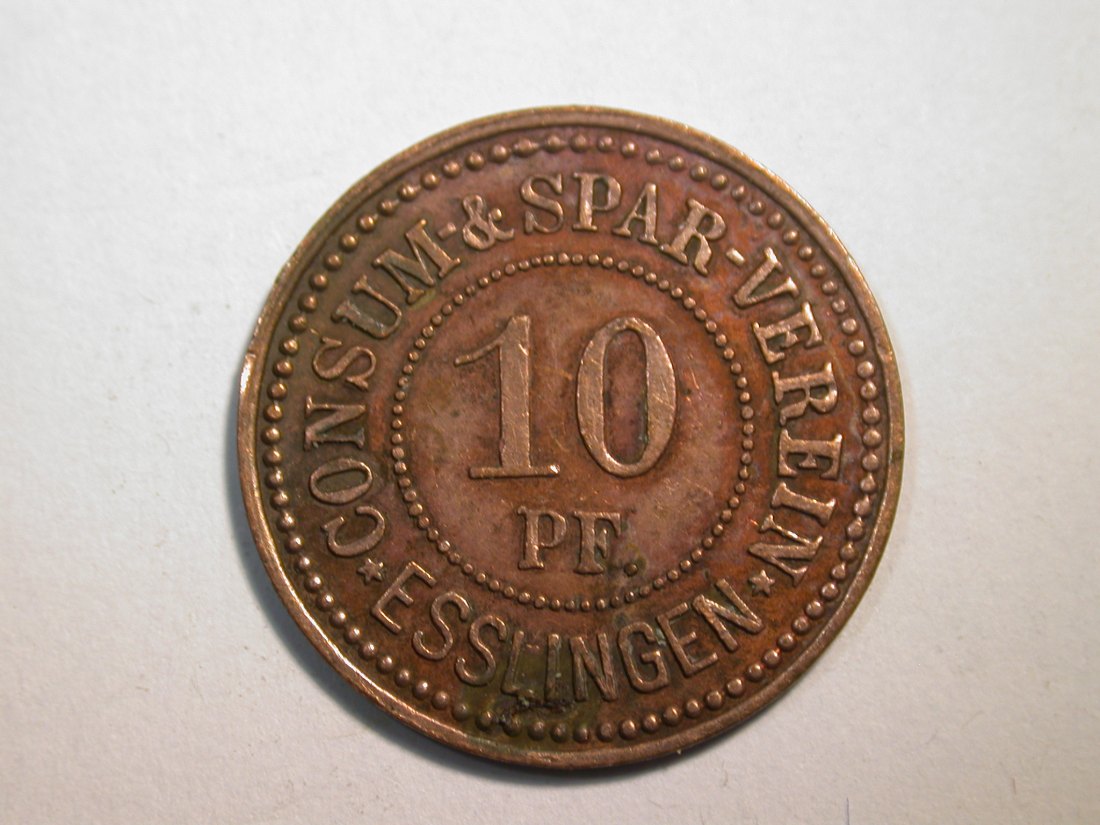  F10  Esslingen  10 Pfennig Consum u. Sparverein in ss+  RR !!   Originalbilder   