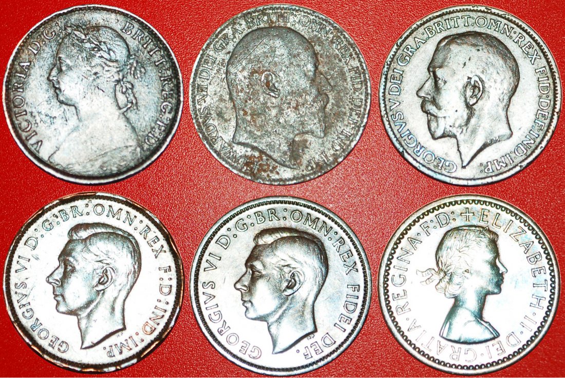  • PORTRAITS OF RULERS: UNITED KINGDOM ★ FARTHING 1886-1954! SET 6 COINS! LOW START ★ NO RESERVE!   