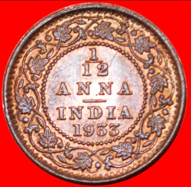  * ELEPHANT ★  INDIA★ 1/12 ANNA 1933! George V (1911-1936) LOW START ★ NO RESERVE!   