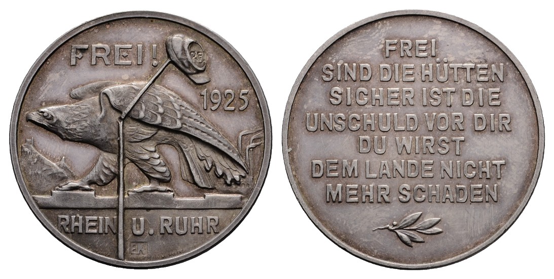  Linnartz WEIMAR, Silbermed. 1925 (v.Lauer) a.d. Rheinlandbefreiung,33,3 mm, 14,8g, Fast st   