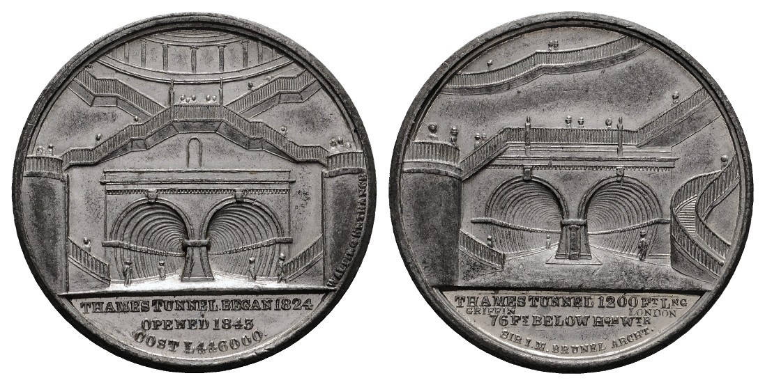  Linnartz GROSSBRTANNIEN, Zinnmed. 1845, a.d.Eröffnung des Themsetunnels, 36mm, 13,41, vz+   