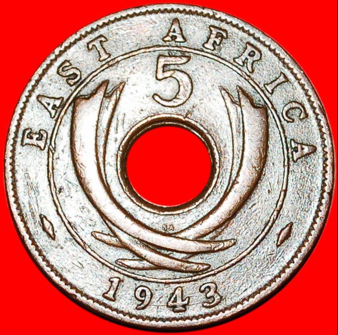  * SÜDAFRIKA: OSTAFRIKA ★ 5 CENT 1943SA! Georg VI. (1937-1952) KRIEGSZEIT 1939-1945 OHNE VORBEHALT!   