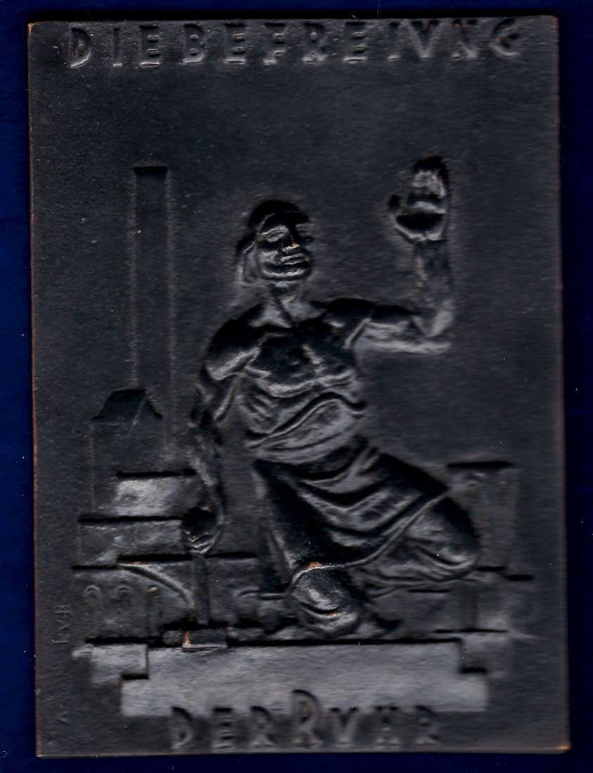  Ruhr-Occupation Liberation Plaque- Medal Essen 1925 by Holub   