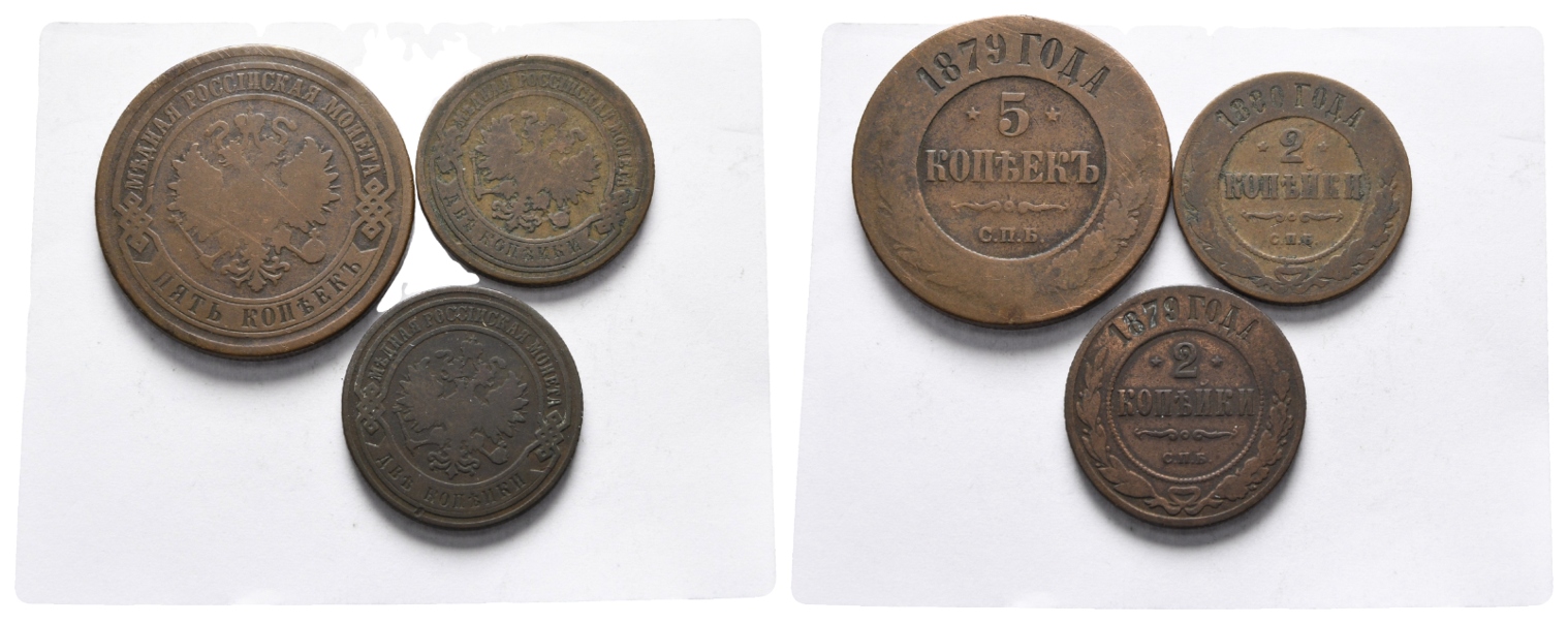  Russland; 3 Kleinmünzen 1879/1880   