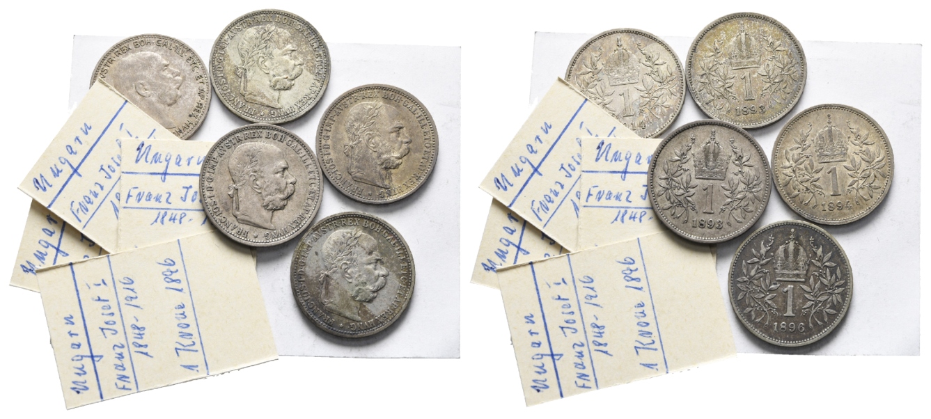  Ungarn; 5 Münzen 1893-1914   
