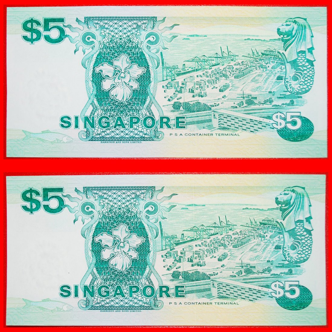  • SHIPS: SINGAPORE ★ 5 DOLLARS (1997)! UNC CRISP! 2 SEQUENCE NUMBERS! LOW START ★ NO RESERVE!   