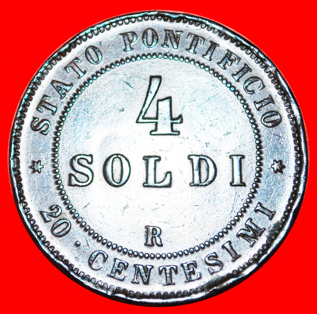  • PIUS IX (1846-1870): ITALY ★ PAPAL STATES 4 SOLDI 20 CENTESIMI XXII 1868R! LOW START ★ NO RESERVE!   