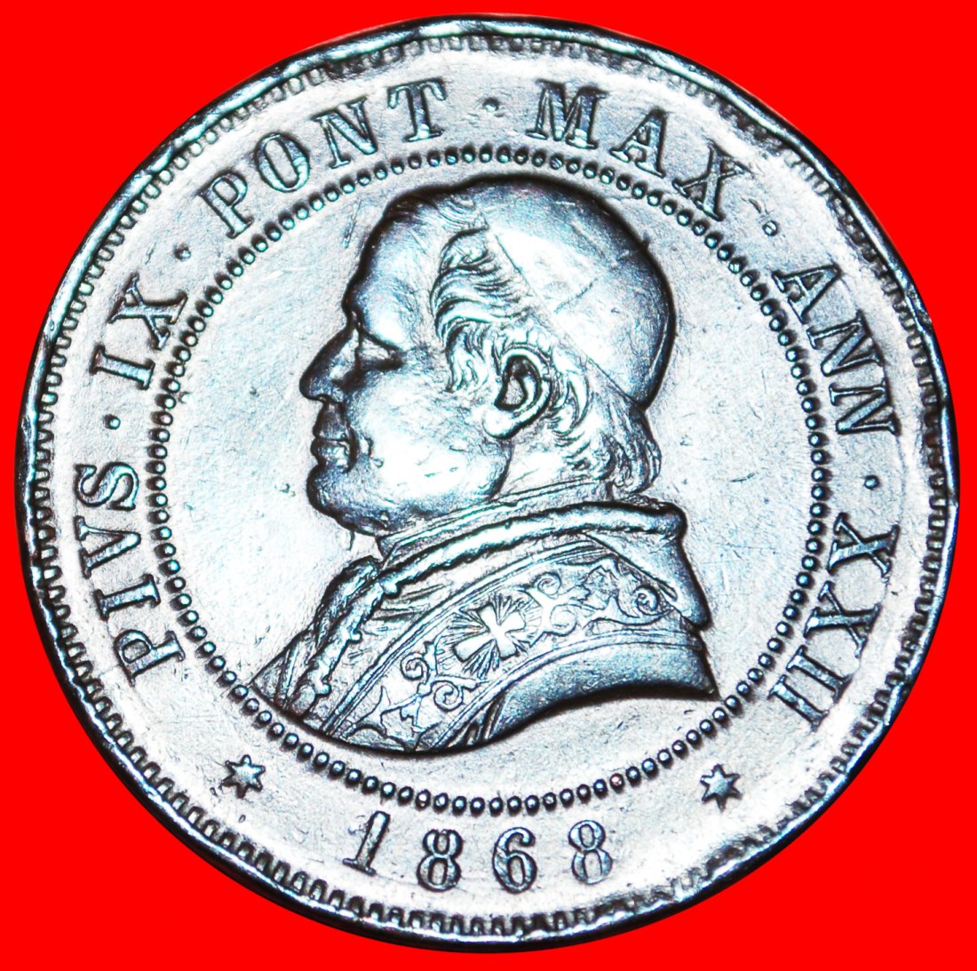  • PIUS IX (1846-1870): ITALY ★ PAPAL STATES 4 SOLDI 20 CENTESIMI XXII 1868R! LOW START ★ NO RESERVE!   