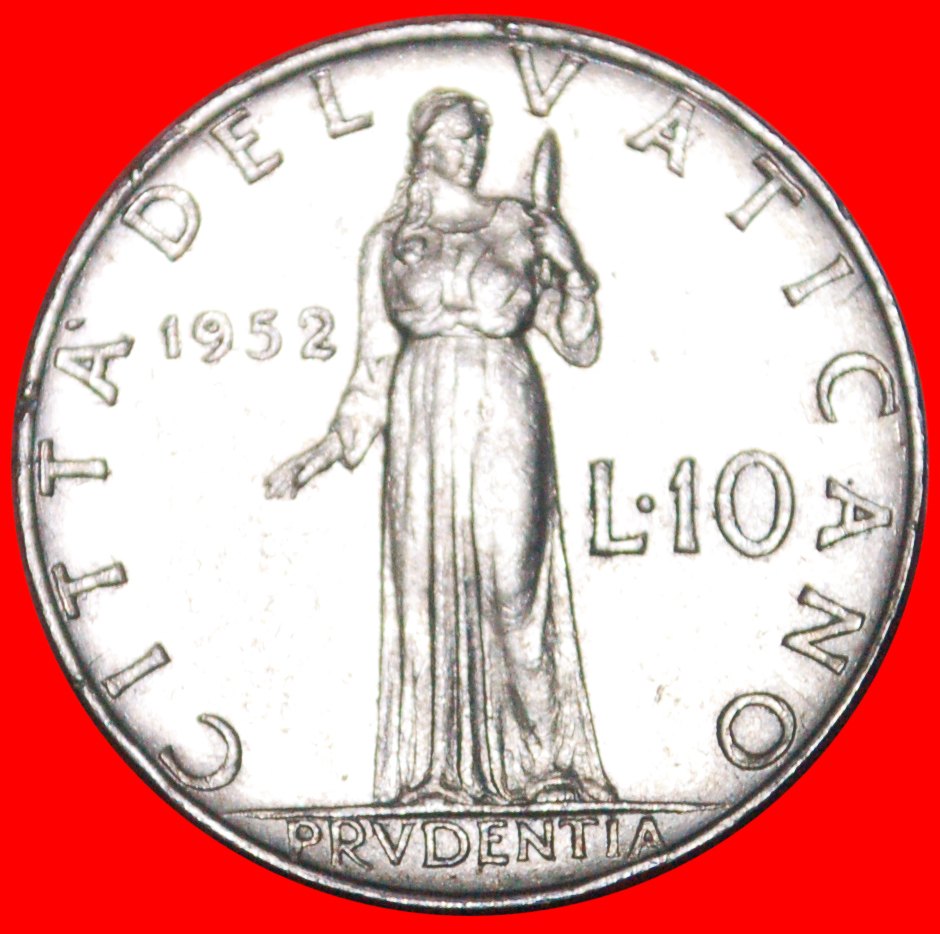  • GODDESS PRUDENTIA: VATICAN ★ 10 LIRE 1952! Pius XII (1939-1958)! LOW START ★ NO RESERVE!   