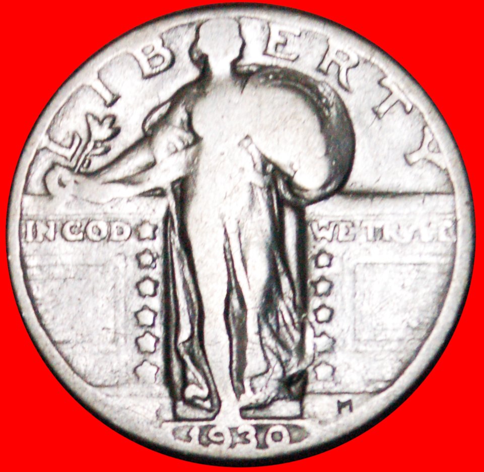 • SILBER (1917-1930): USA ★ 1/4 DOLLAR 1930 STEHENDE FREIHEIT MIT ADLER! OHNE VORBEHALT!