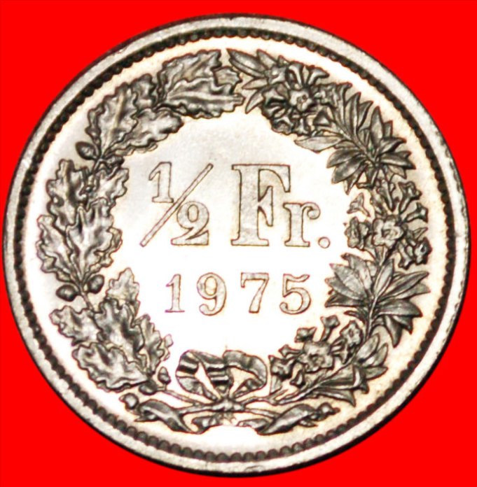  * WITHOUT STAR★ SWITZERLAND★ 1/2 FRANC 1975 MINT LUSTRE! DISCOVERY COIN! LOW START! ★ NO RESERVE!   