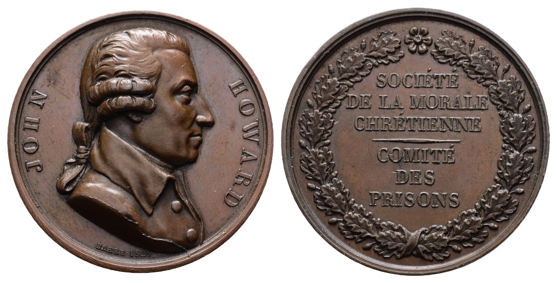  Linnartz Medicina in nummis Bronzemed.1829 (v.Barre)a. John Howard, 41 mm, 34,7g, vz+   