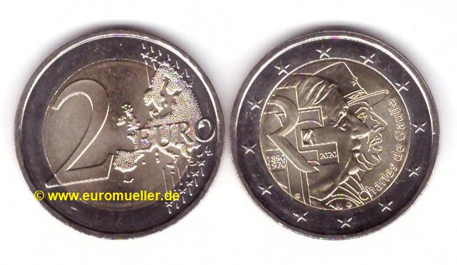 Frankreich 2 Euro Gedenkmünze 2020...C. de Gaulle   