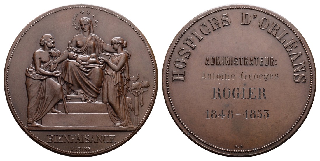  Linnartz Medicina in nummis, Bronzemed.o.J.(Oudine),(Gravur 1853), A.G.Rogier, 50 mm, 47,6g, vz+   