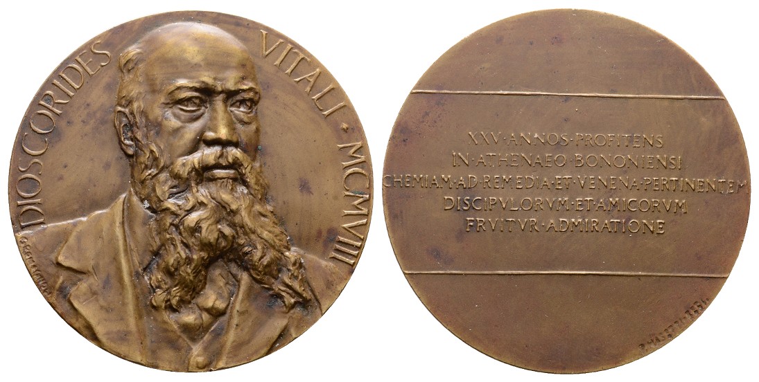  Linnartz ITALIEN, BOLOGNA, Bronzemed. 1908,(Masetti), auf Dioscorides Vitali, 59,7mm, 80,5g, vz   