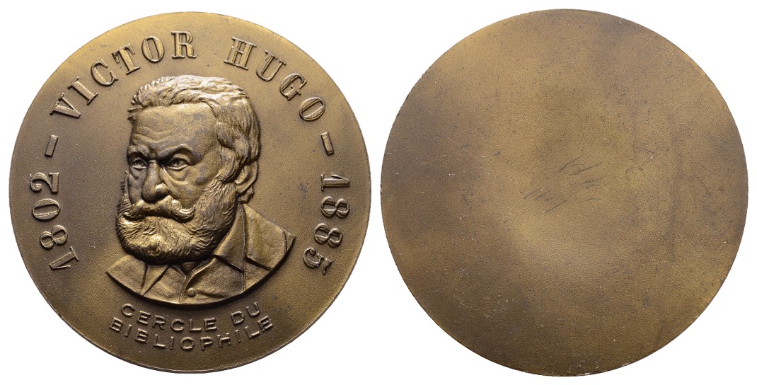  Linnartz FRANKREICH, Bronzemed. o.J.,  Victor Hugo, Schriftsteller u. Politiker, 56mm, 55,9g, vz+   