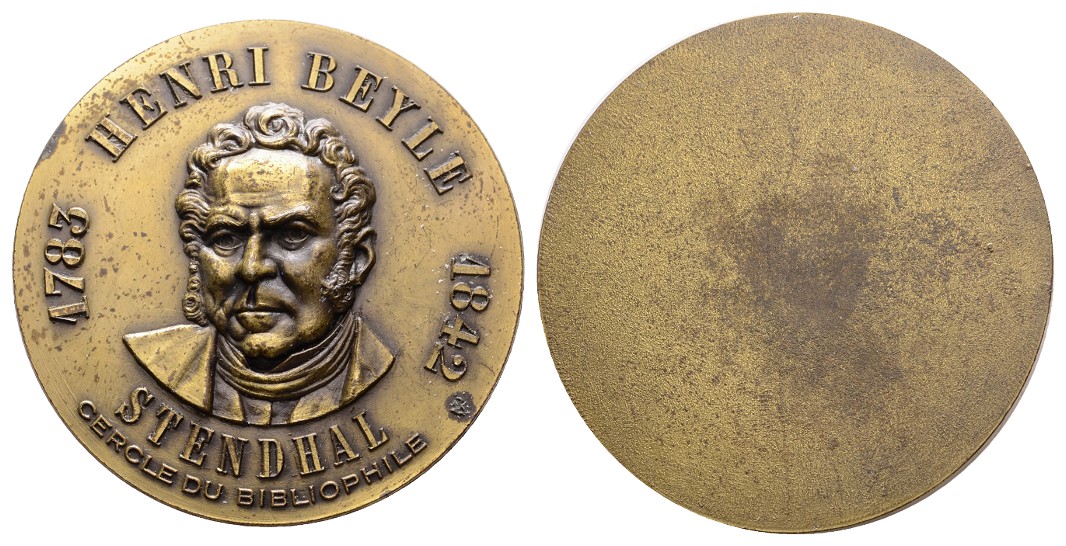  Linnartz FRANKREICH, Bronzemed. o.J.,  Henri Beyle, Schriftsteller u. Politiker, 56mm, 59,3g, vz   