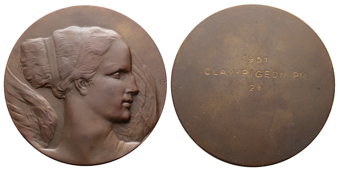  Linnartz FRAUEN Große Bronzemed. o.J.// 2. Preis Tontaubenschiessen 1951, 70mm, 119g, vz+   