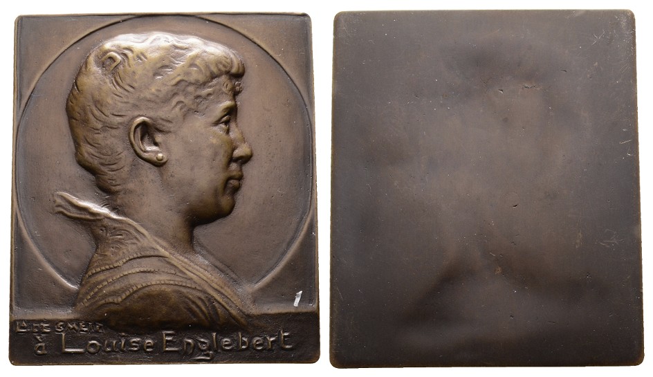  Linnartz FRAUEN Eins. Bronzeplakette o.J. (v.L.A.de Smeth), auf Louise Englebert, 59x69mm, 95g, vz+   