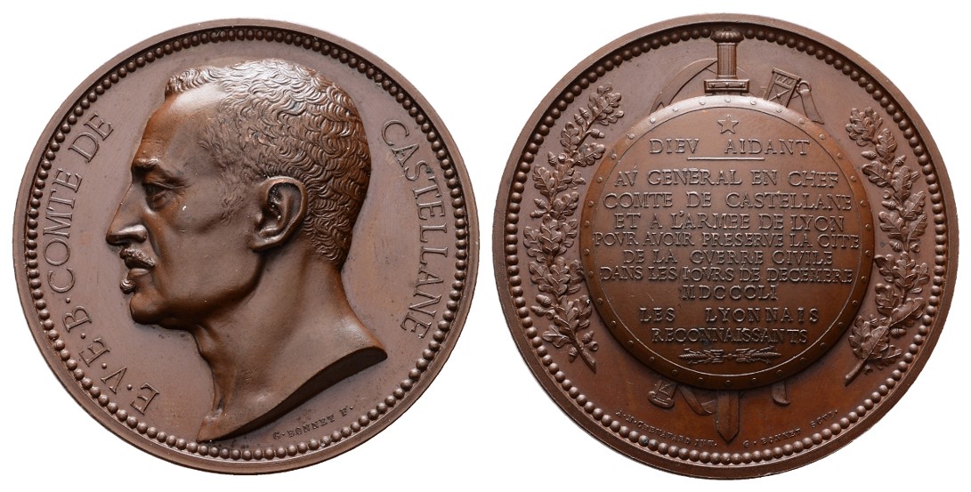  Linnartz FRANKREICH, LYON, Große Bronzemed. 1851 (v.Bonnet), Comte Castellane, 63mm, 128,6g, f.st   