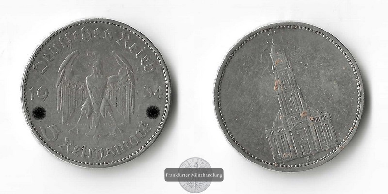  Deutschland, Drittes Reich  5 Reichsmark  1934 E  FM-Frankfurt  Feinsilber: 12,5g   