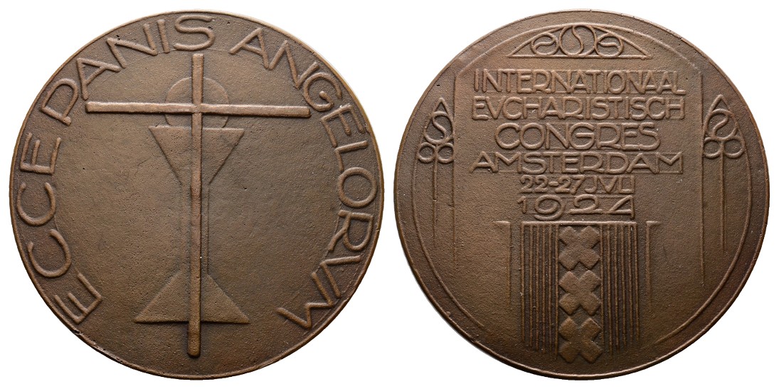  Linnartz Amsterdam, Grosse Bronze Gussmed. 1924, Eucharistischer Kongress, 76mm, vz+   
